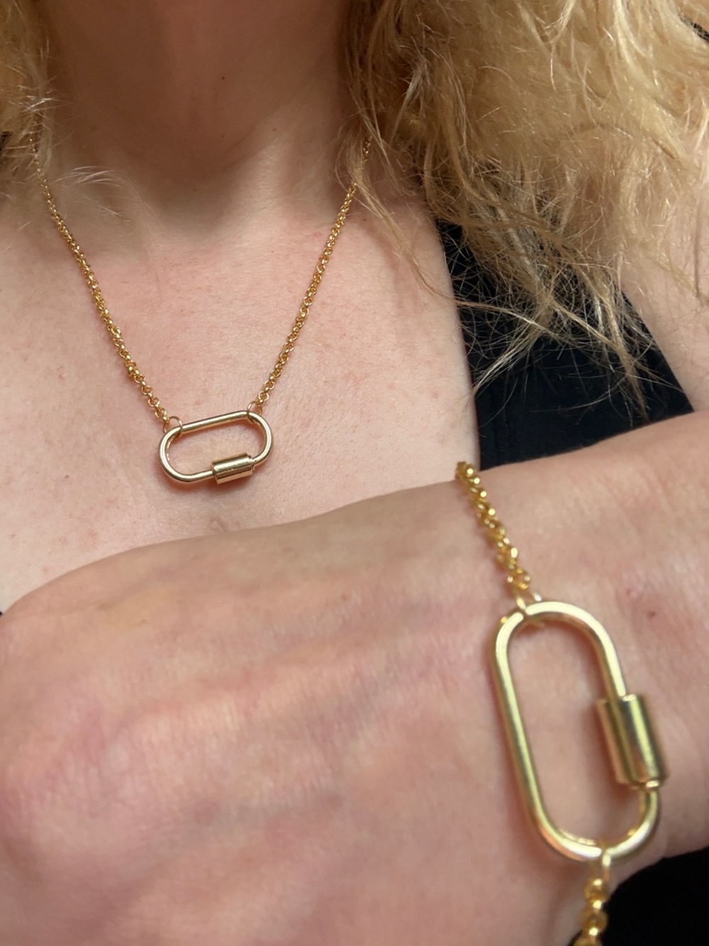 Hand-Crafted Gold Carabiner Necklace With Matching Bracelet